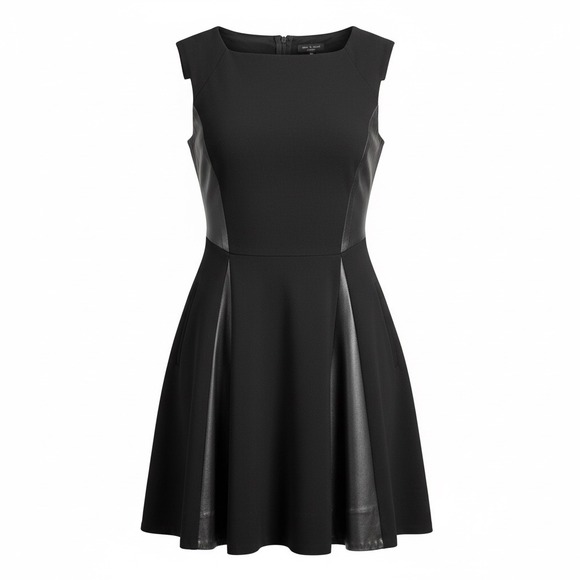 rag & bone Dresses & Skirts - Rag & Bone Black Fit Flare Dress Lamb Leather‎ Panels 8 USA Made Minimalist Chic
